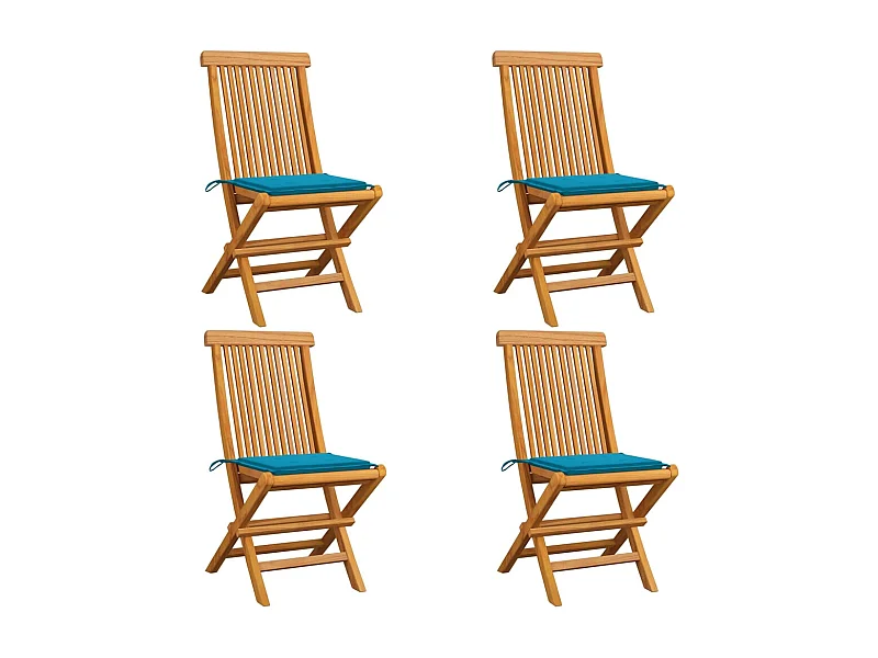 Sillas de jardín 4 unidades con cojines azules madera de teca