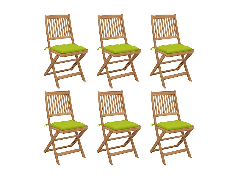 Chaises pliables de jardin 6 pièces avec coussins Bois d'acacia