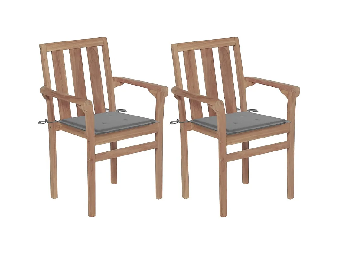 Chaises de jardin 2 pièces avec coussins gris Bois de teck massif