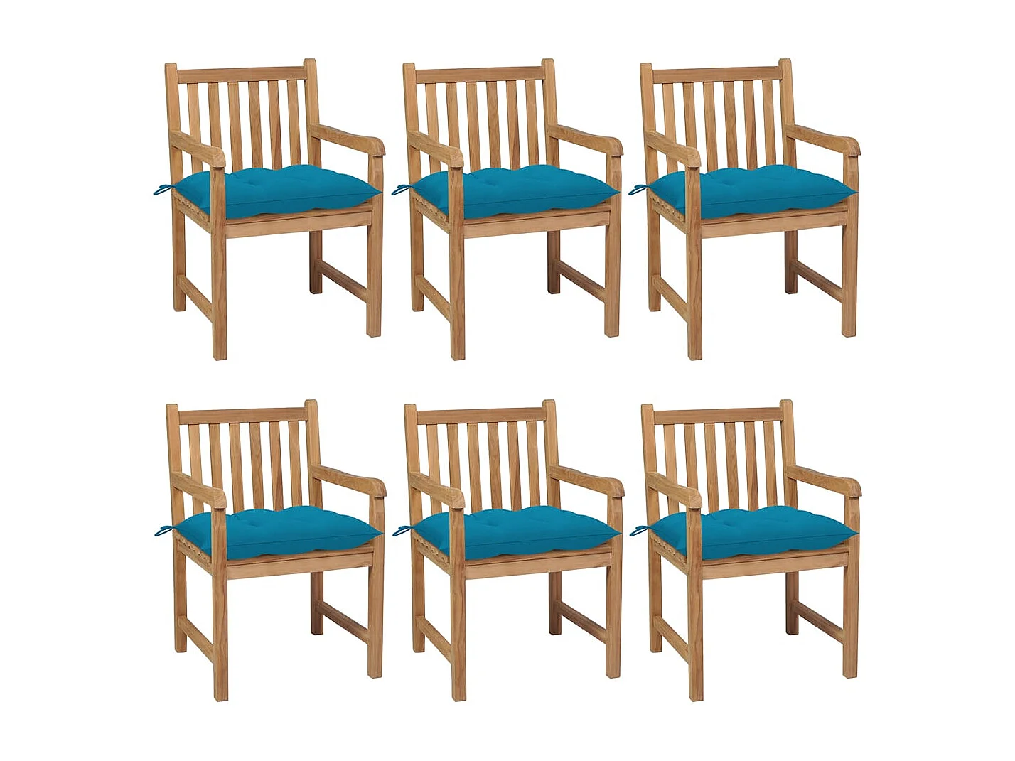 Chaises de jardin 6 pièces avec coussins bleu clair Teck solide