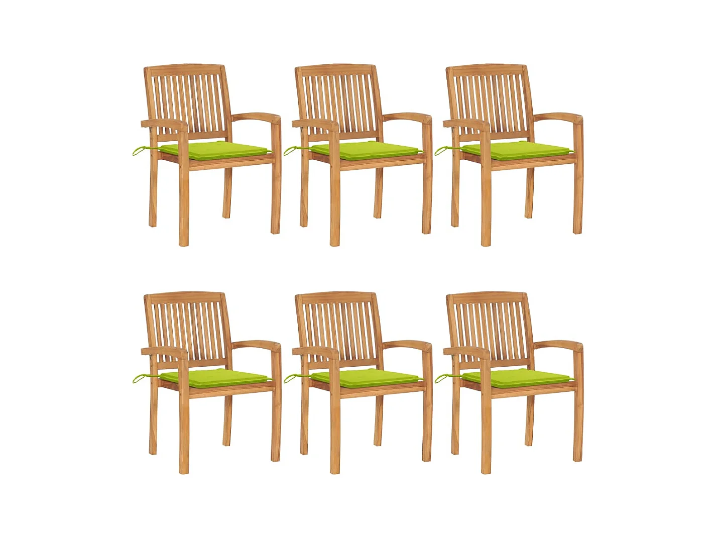Chaises de jardin empilables avec coussins 6 pièces Teck solide