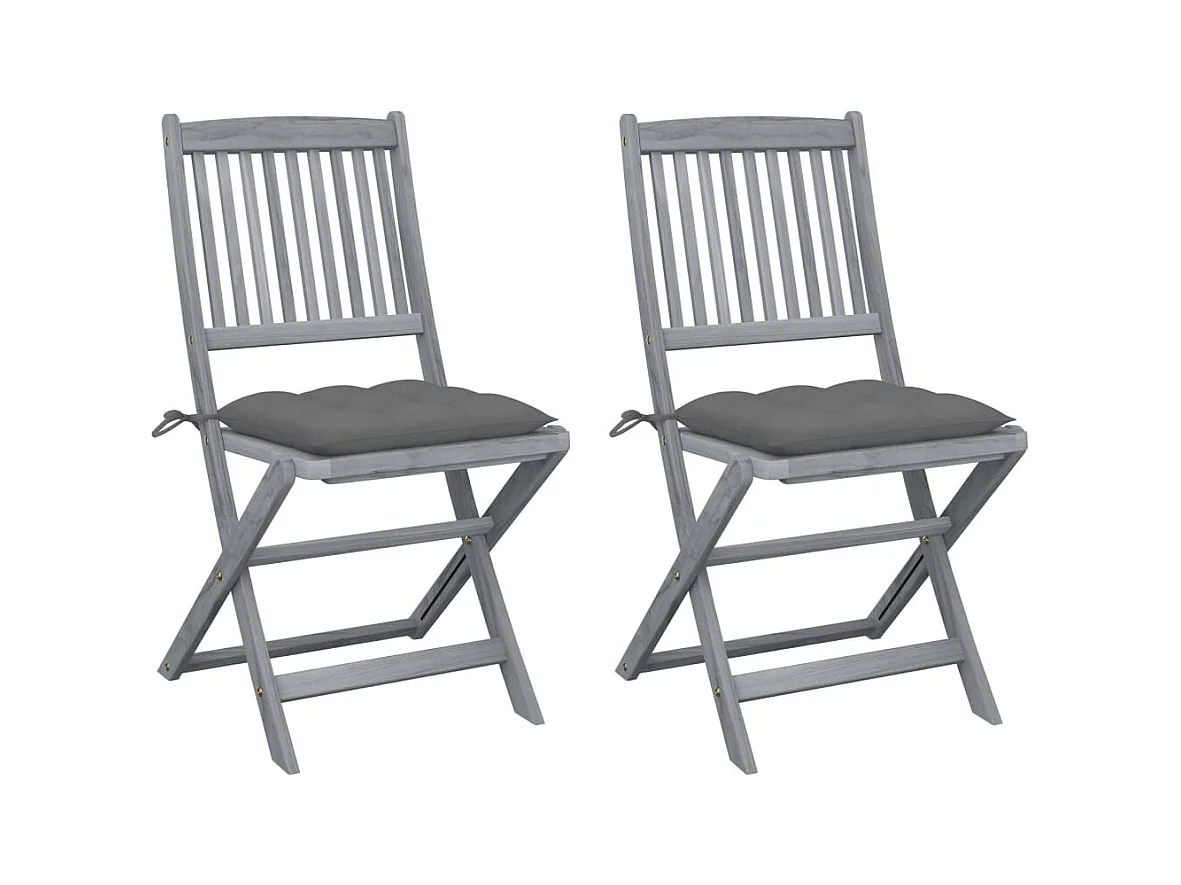 Chaises pliables d'extérieur 2 pièces avec coussins Bois d'acacia