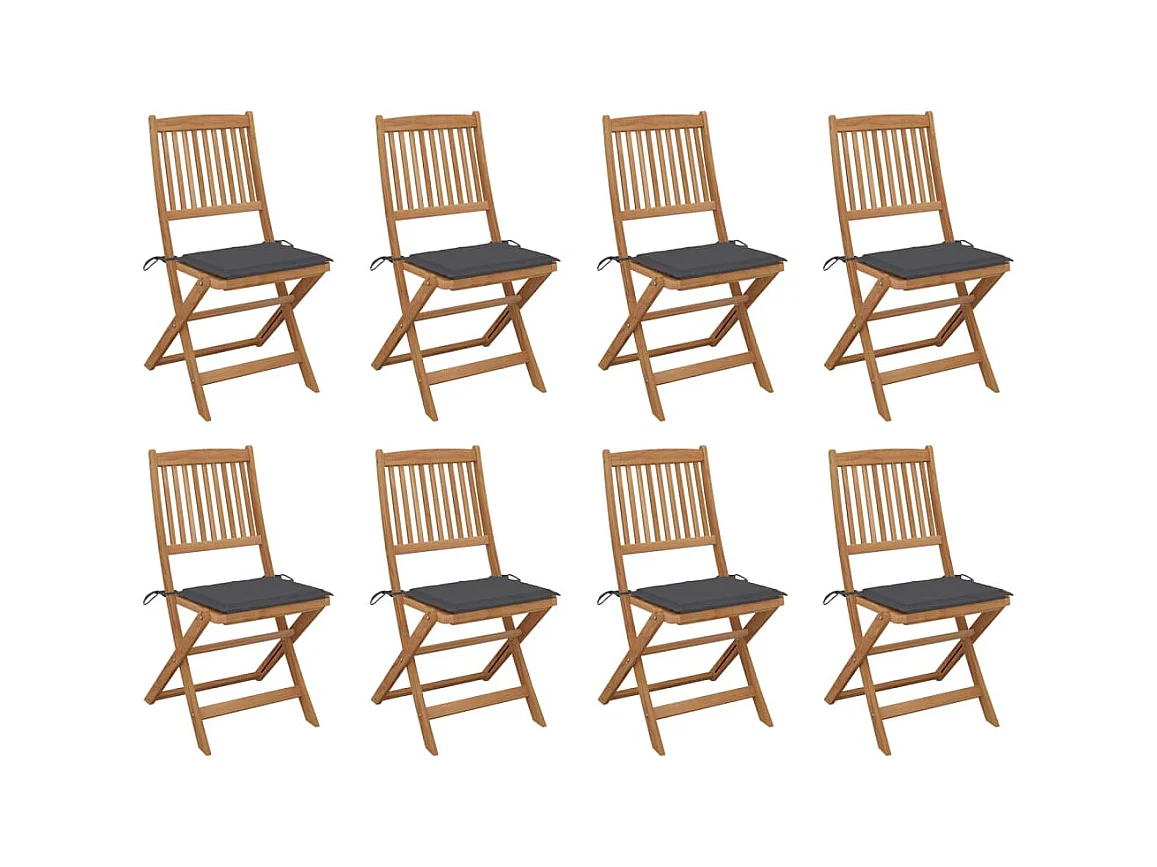 Chaises pliables d'extérieur avec coussins 8 pièces Bois d'acacia