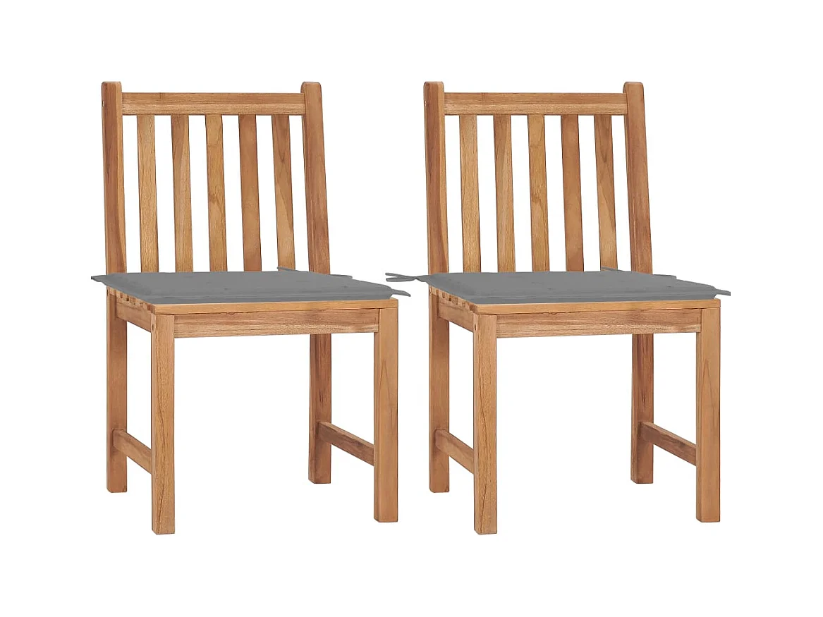 Chaises de jardin 2 pièces avec coussins Bois de teck massif
