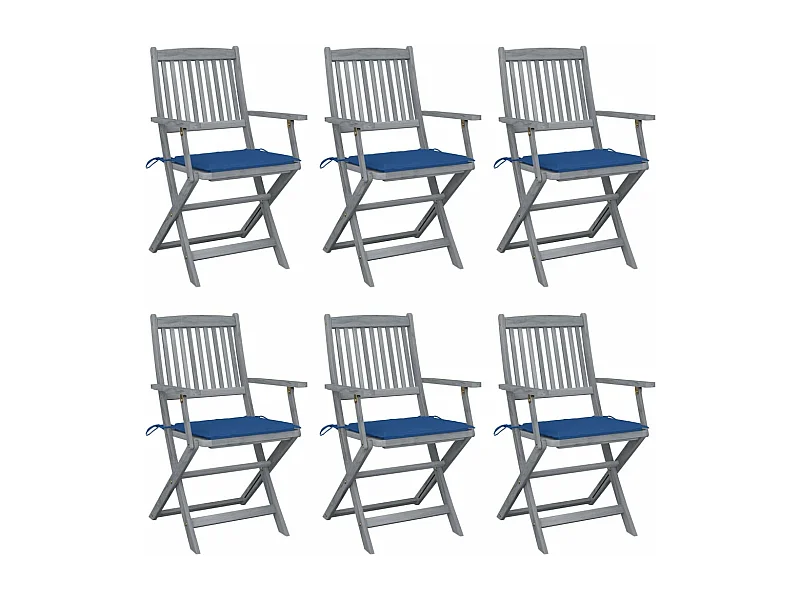 Chaises pliables d'extérieur 6 pièces avec coussins Bois d'acacia