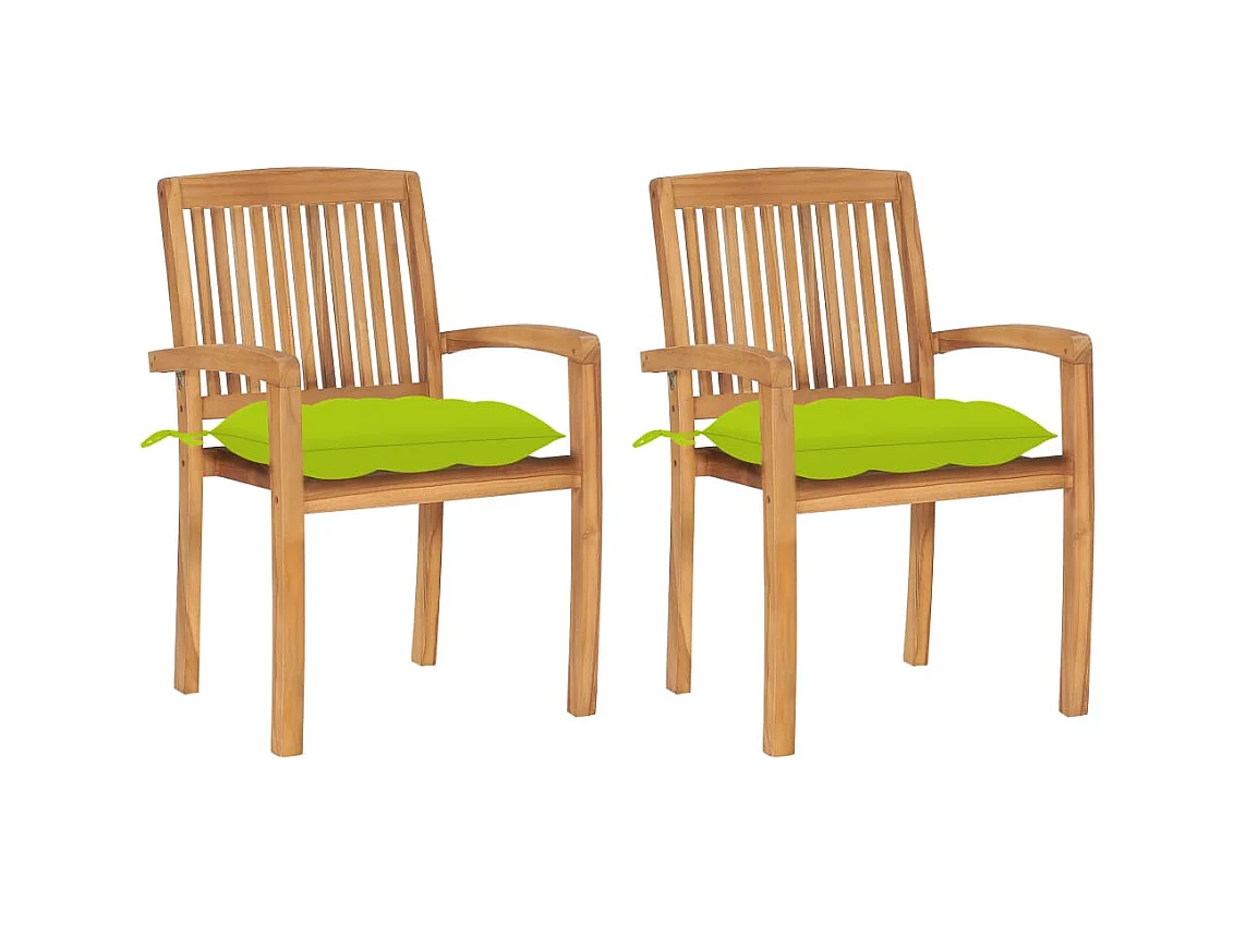 Chaises de jardin 2 pièces avec coussins vert vif Teck massif