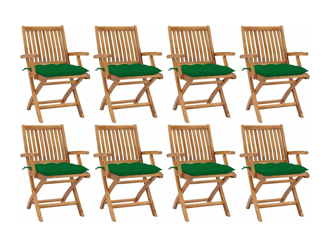 Chaises pliables de jardin avec coussins 8 pièces Teck solide