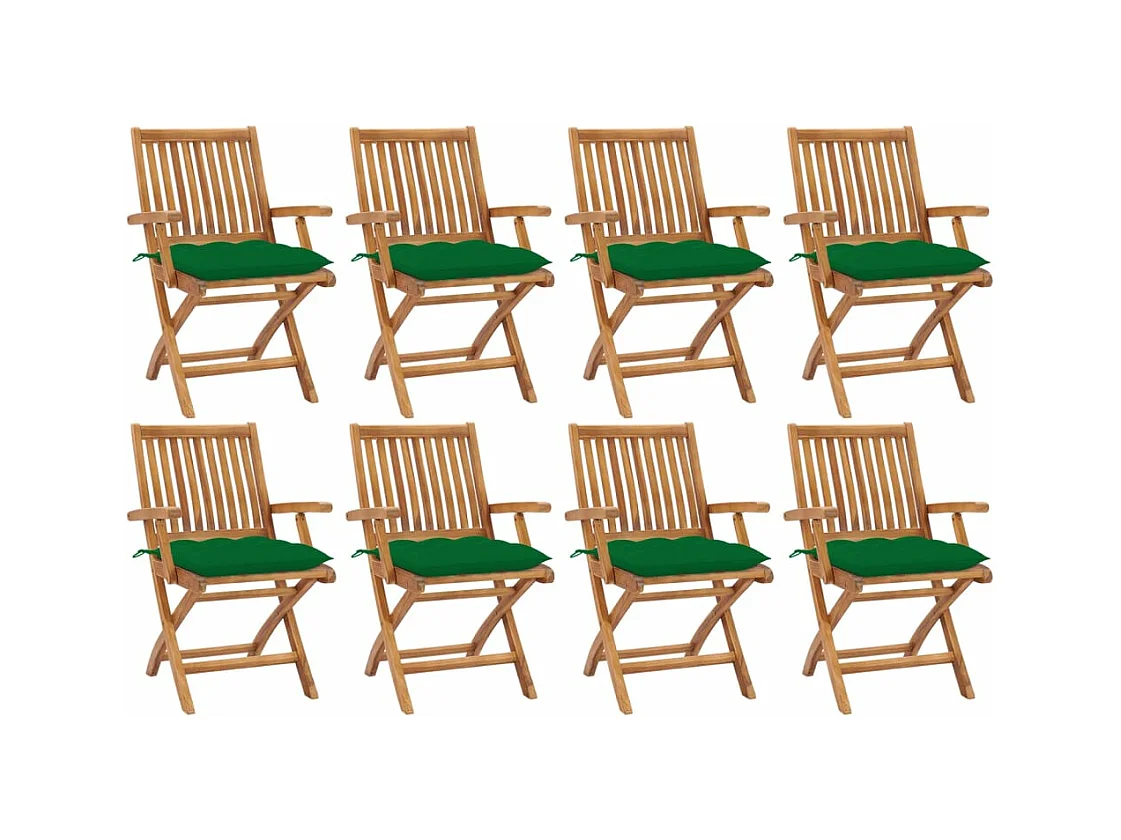Chaises pliables de jardin avec coussins 8 pièces Teck solide