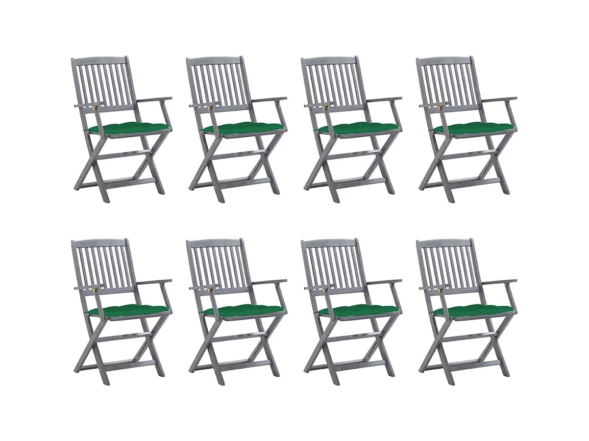 Chaises pliables d'extérieur 8 pièces avec coussins Bois d'acacia