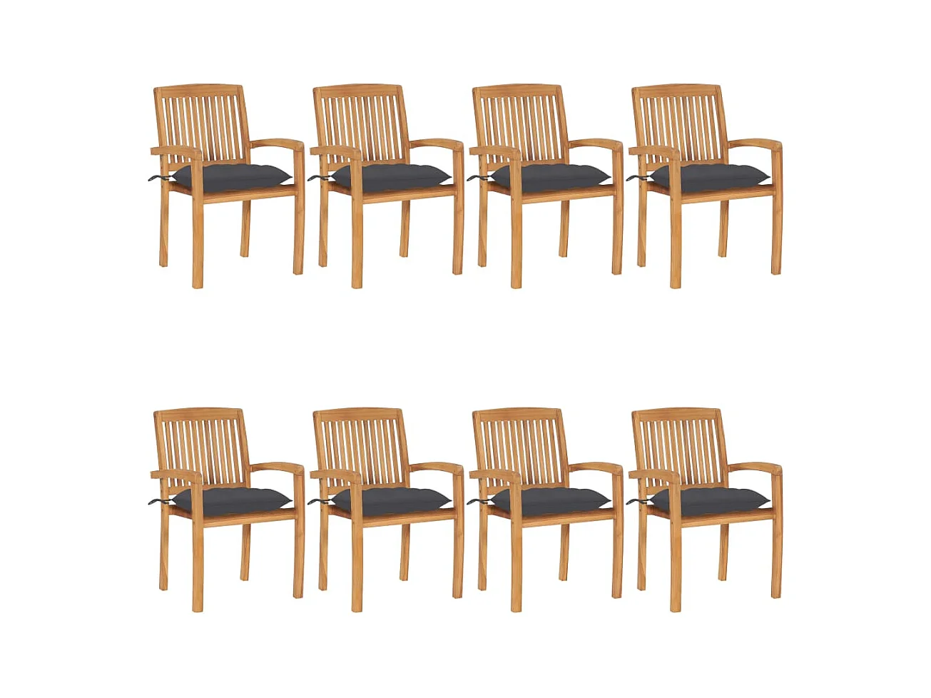 Chaises de jardin empilables avec coussins 8 pièces Teck solide