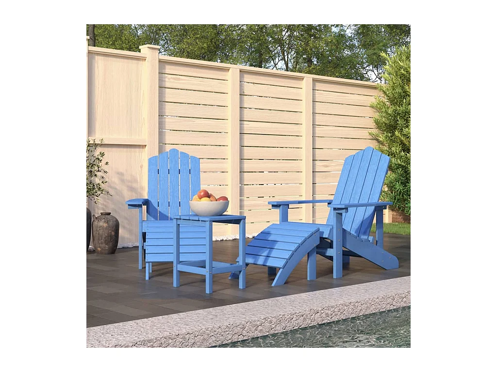 Sillas de jardín Adirondack reposapiés y mesa HDPE aguamarina