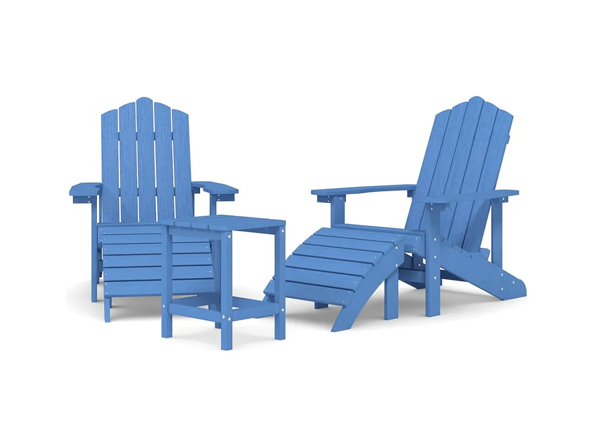 Sillas de jardín Adirondack reposapiés y mesa HDPE aguamarina