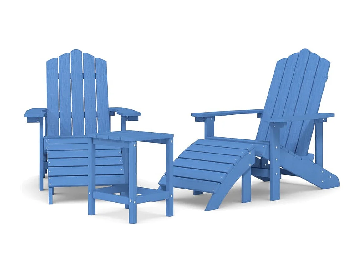 Sillas de jardín Adirondack reposapiés y mesa HDPE aguamarina