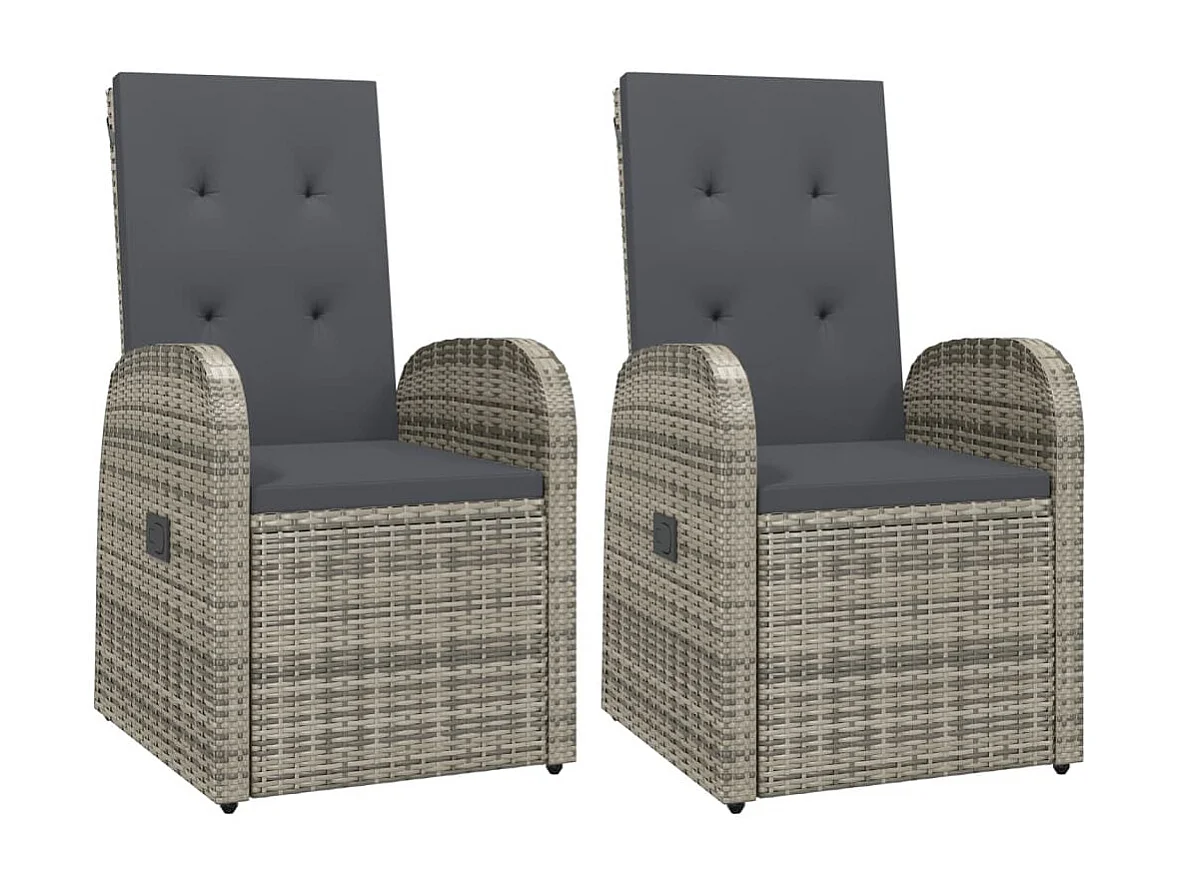 Tuinstoelen 2 st verstelbaar met kussens poly rattan grijs