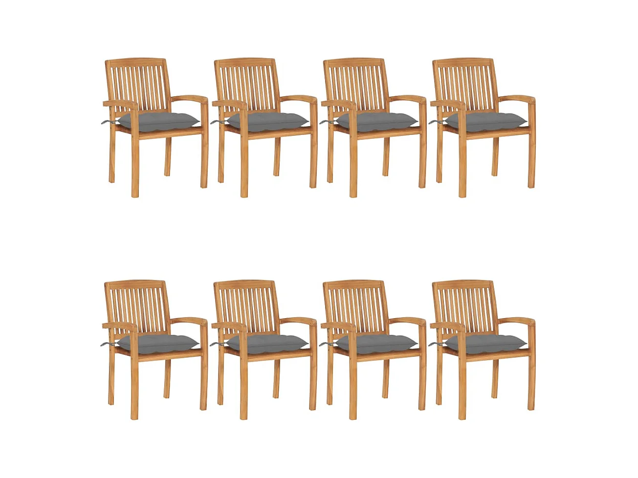 Chaises de jardin empilables avec coussins 8 pièces Teck solide
