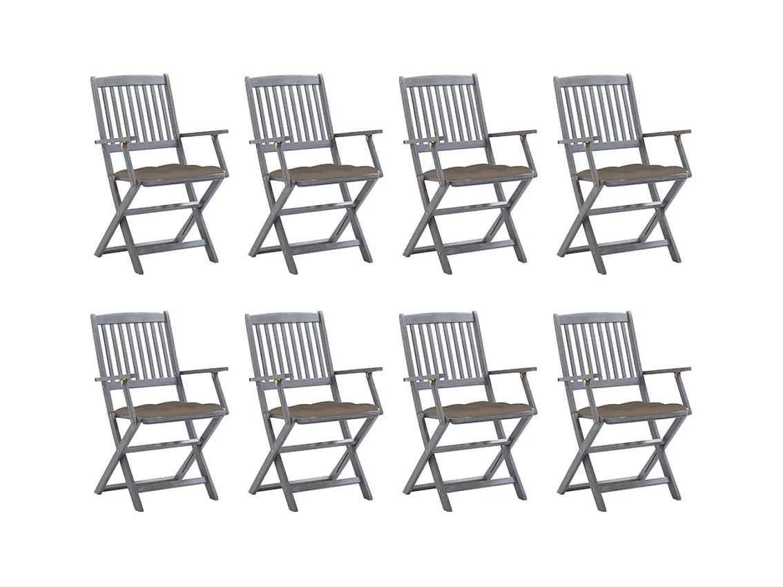 Chaises pliables d'extérieur 8 pièces avec coussins Bois d'acacia