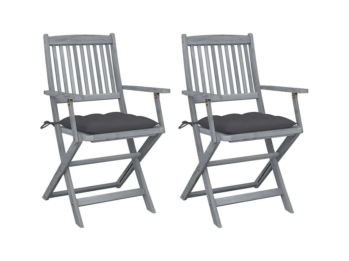 Chaises pliables d'extérieur 2 pièces avec coussins Bois d'acacia