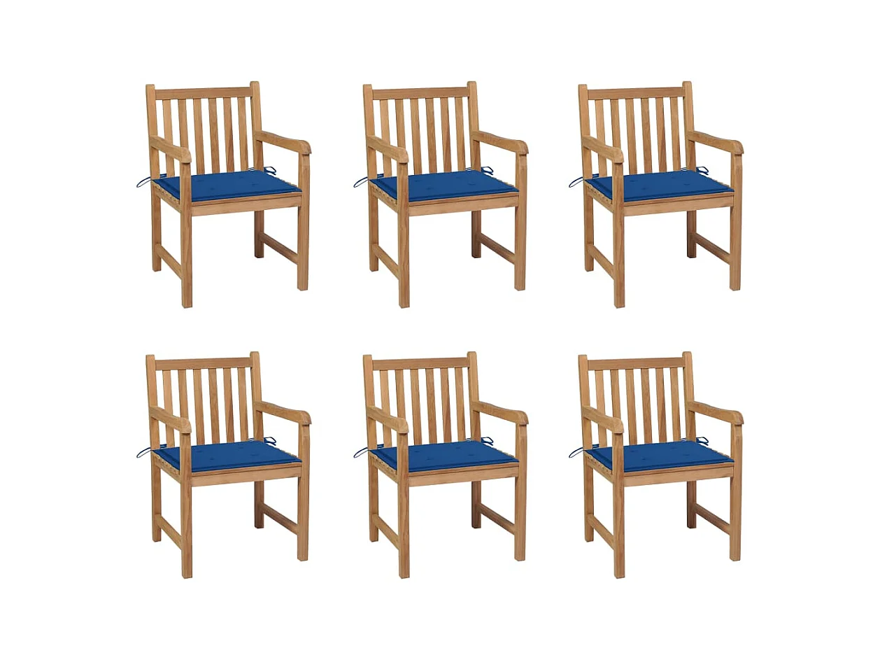 Chaises de jardin 6 pièces avec coussins bleu royal Bois de teck