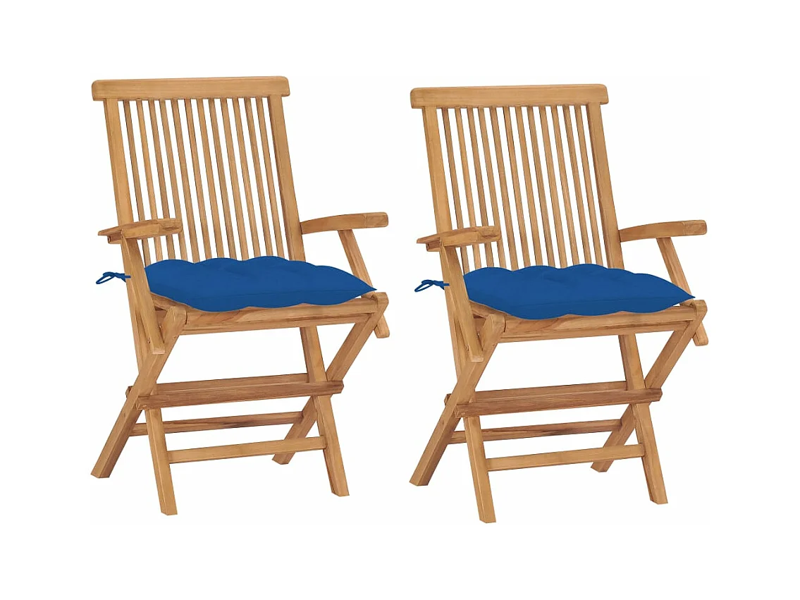 Chaises de jardin avec coussins bleu 2 pièces Bois de teck massif