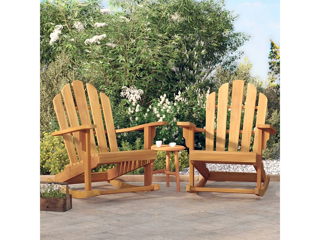 Chaises à bascule de jardin 2 pièces Adirondack bois de teck solide