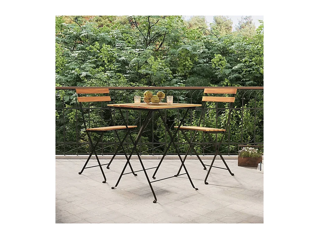 Chaises de bistrot pliantes 2 pièces Bois de teck solide et acier