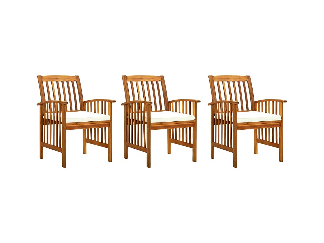 Chaises à dîner de jardin 3 pièces et coussins Bois d'acacia massif