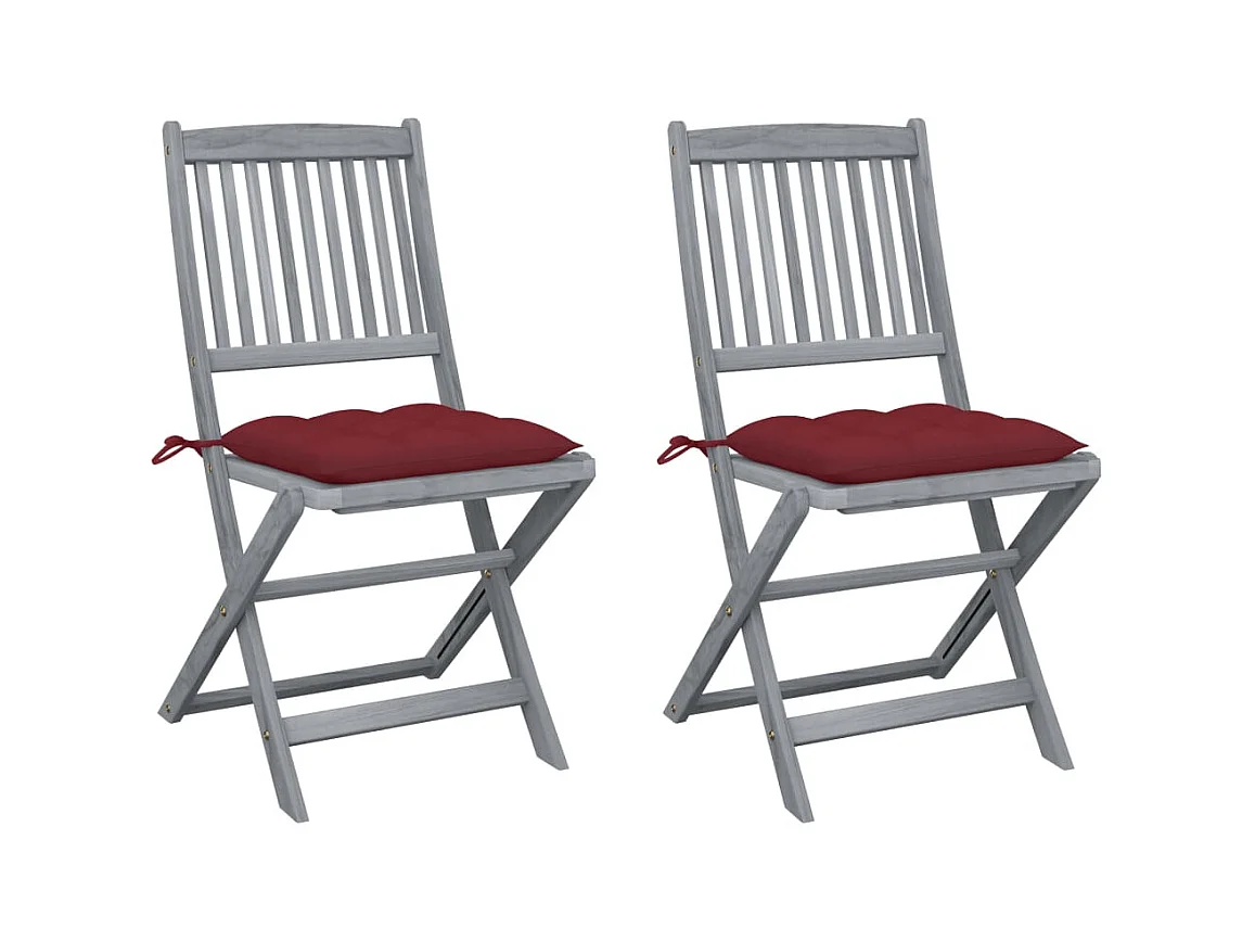 Chaises pliables d'extérieur 2 pièces avec coussins Bois d'acacia