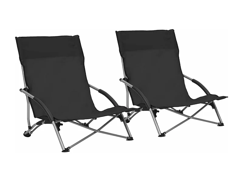 Chaises de plage pliables 2 pièces Noir Tissu