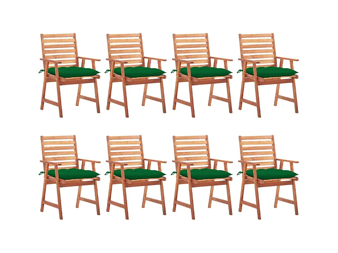 Chaises à dîner d'extérieur 8 pièces avec coussins Acacia massif