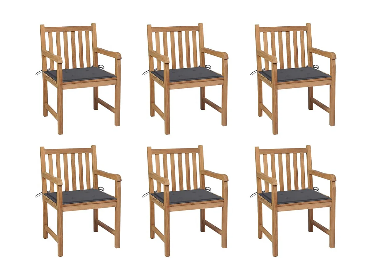 Chaises de jardin 6 pièces avec coussins anthracite Bois de teck