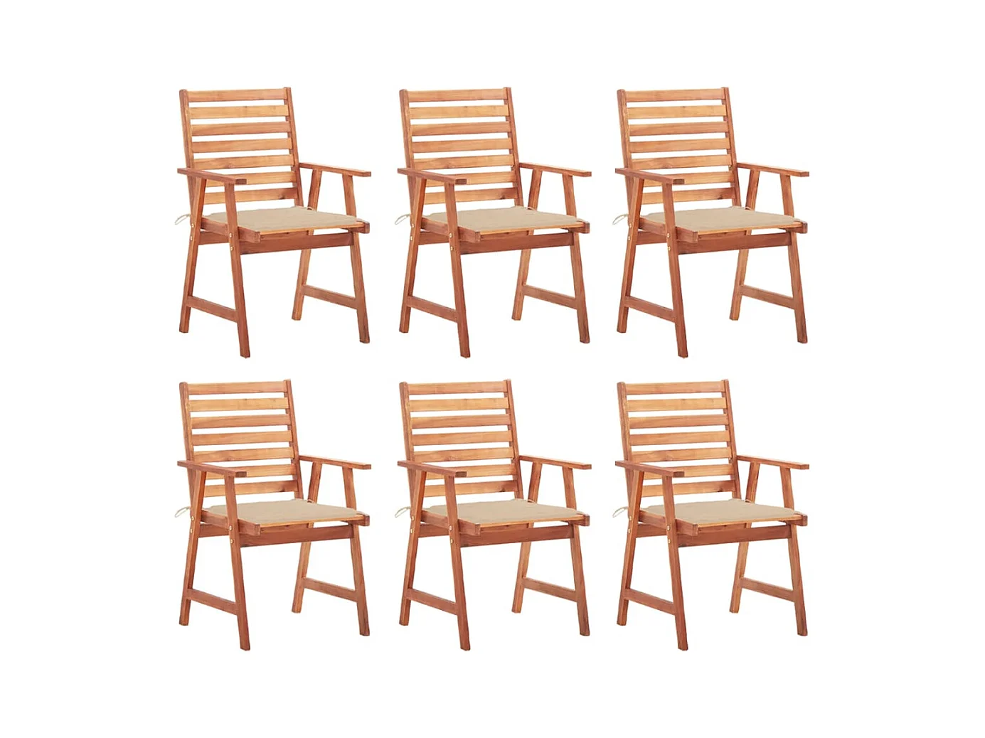 Chaises à dîner d'extérieur 6 pièces avec coussins Acacia massif