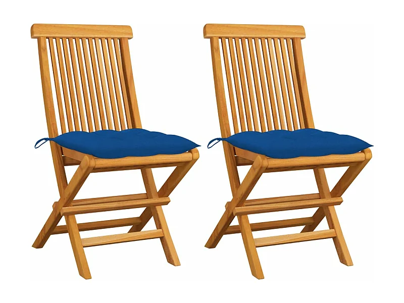 Chaises de jardin avec coussins bleu 2 pièces Bois de teck massif