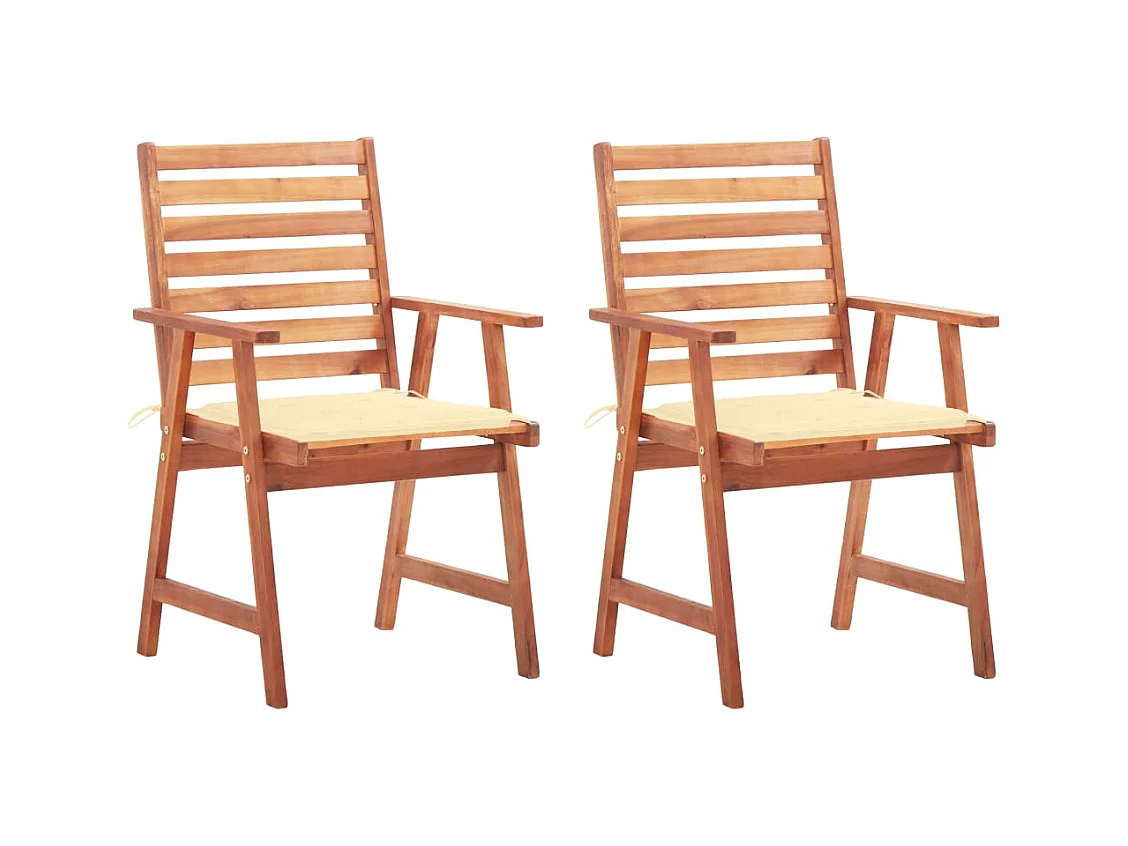 Chaises à dîner d'extérieur 2 pièces avec coussins Acacia massif