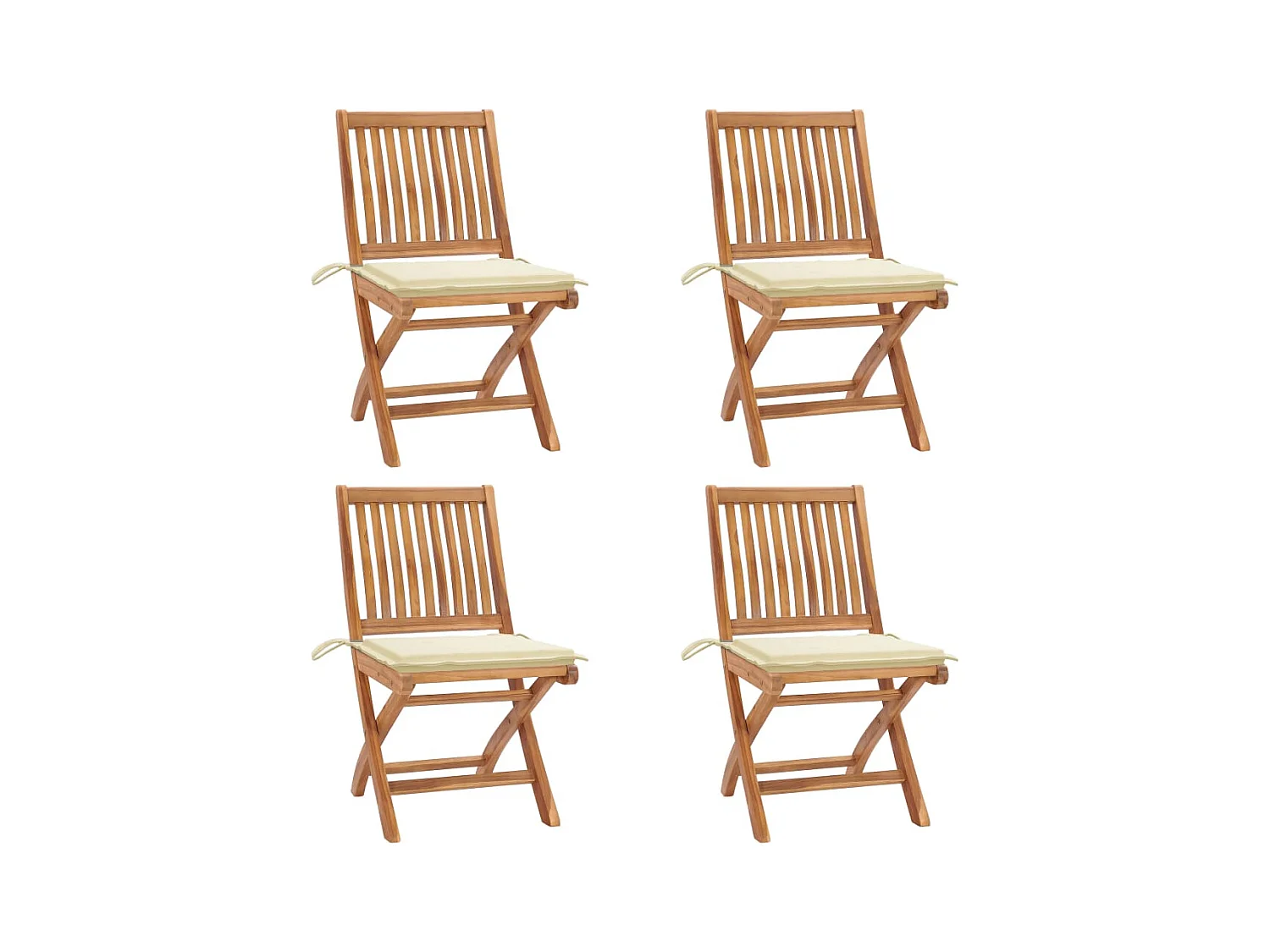 Chaises pliables de jardin avec coussins 4 pièces Teck solide