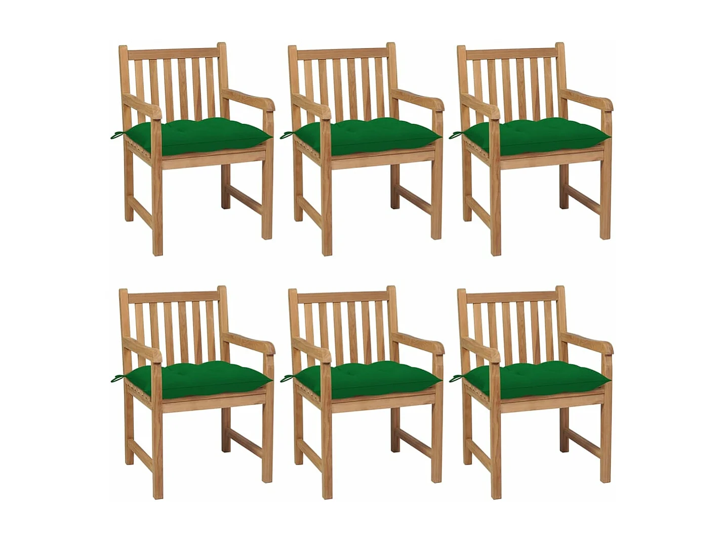 Cadeiras de jardim c/ almofadões verdes 6 peças teca maciça