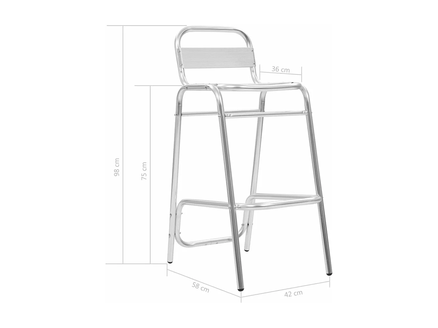Sillas altas de bar apilables 2 unidades aluminio