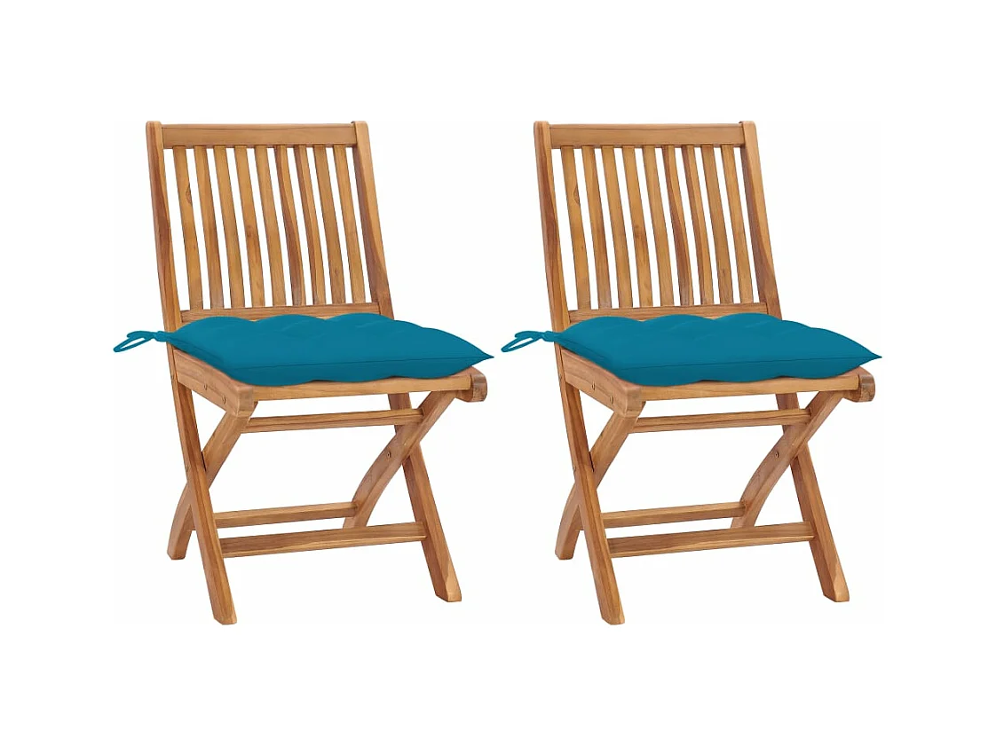 Chaises de jardin 2 pièces avec coussins bleu clair Teck massif