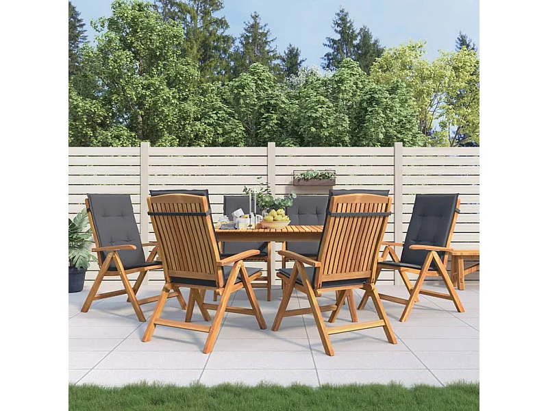 Cadeiras de jardim reclináveis c/ almofadões 6 peças teca maciça