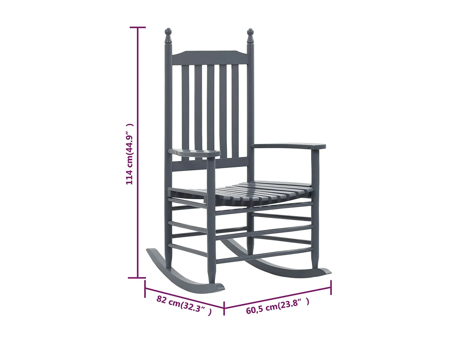 Chaise à bascule avec siège incurvé Gris Bois de peuplier