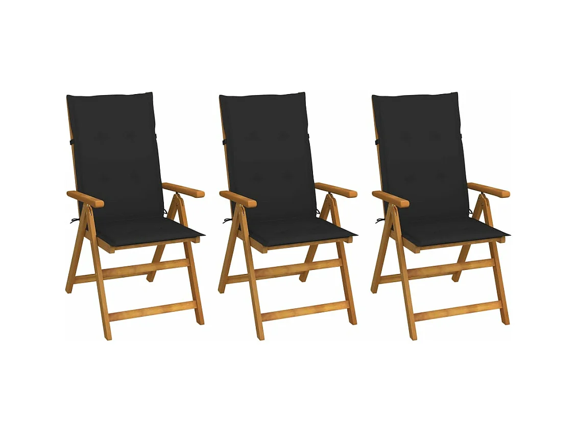Chaises pliables de jardin 3 pièces avec coussins Bois d'acacia