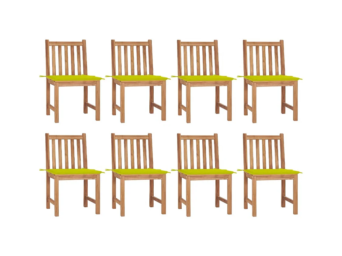 Chaises de jardin 8 pièces avec coussins Bois de teck massif