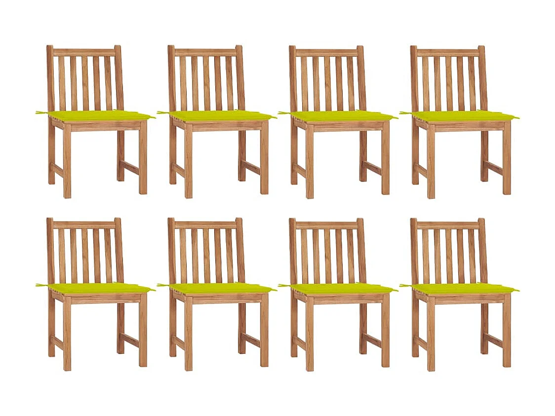 Chaises de jardin 8 pièces avec coussins Bois de teck massif
