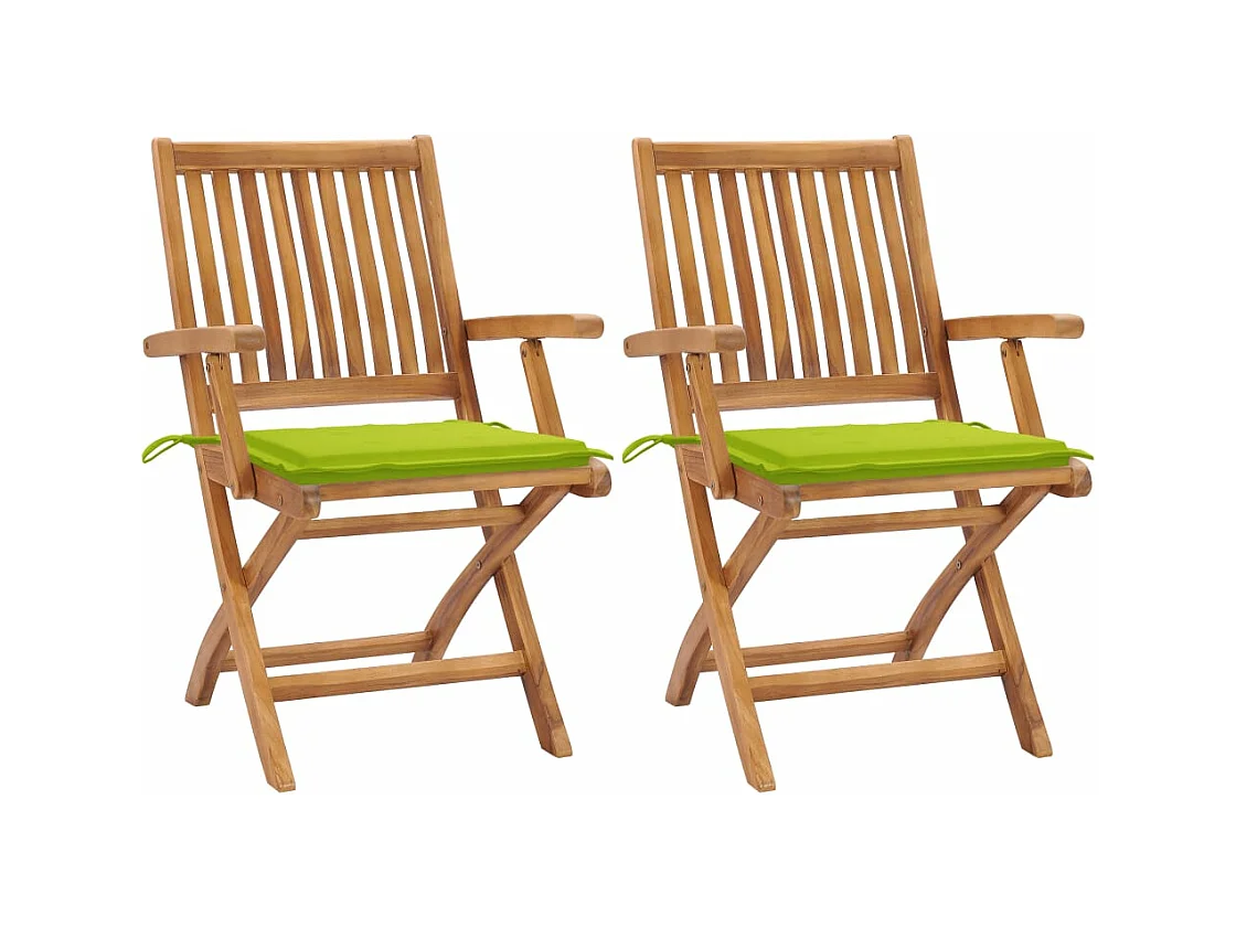 Chaises de jardin 2 pièces avec coussins vert vif Bois de teck