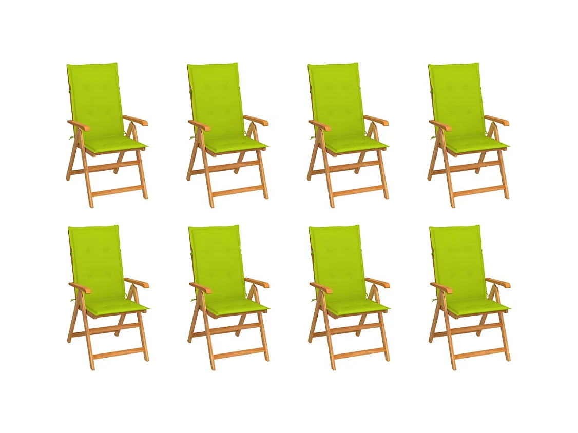 Chaises inclinables de jardin avec coussins 8 pièces Teck solide