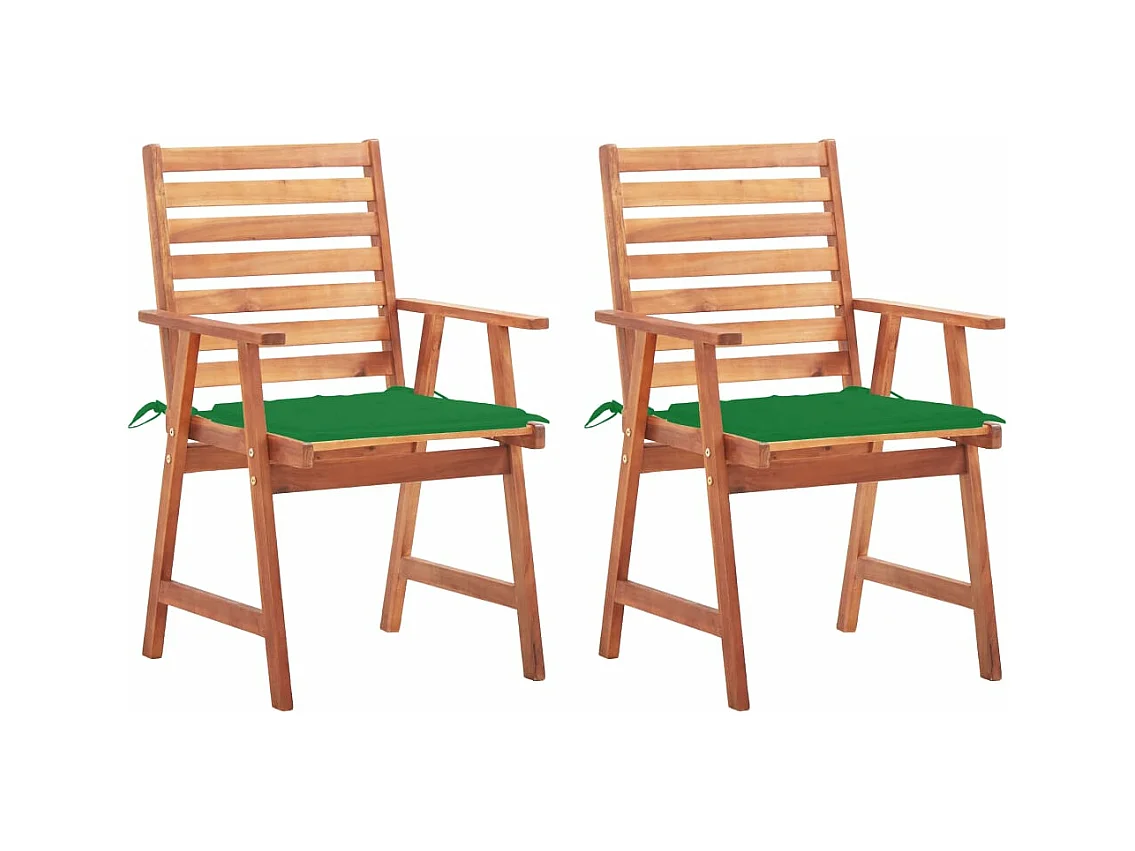 Chaises à dîner d'extérieur 2 pièces avec coussins Acacia massif