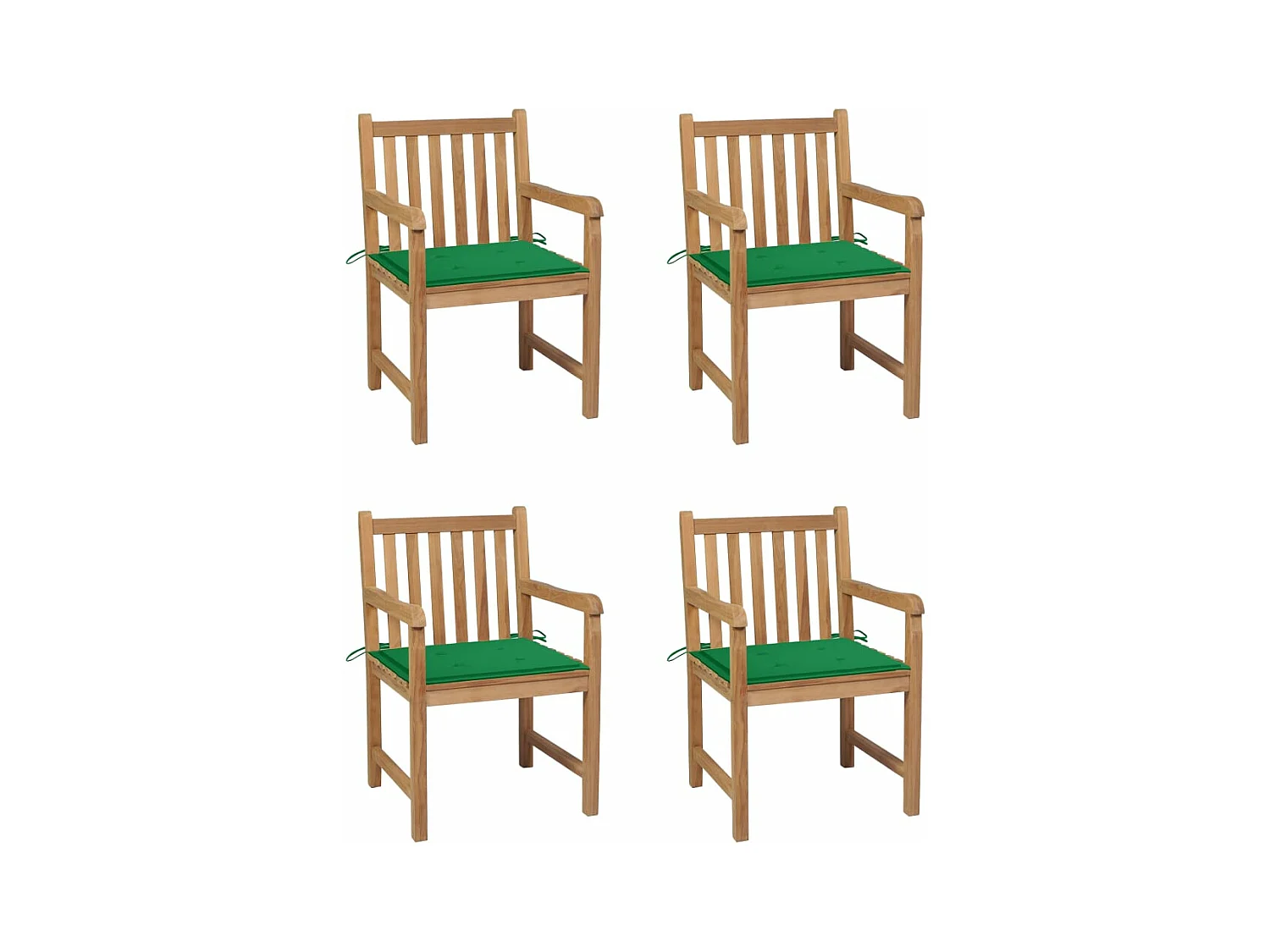 Chaises de jardin 4 pièces avec coussins vert Bois de teck solide