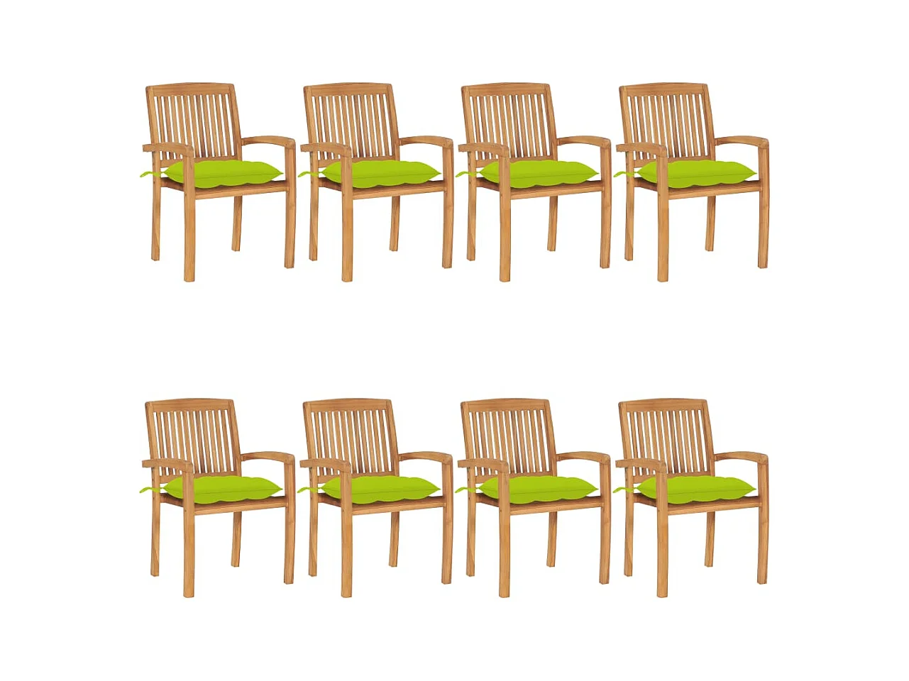 Chaises de jardin empilables avec coussins 8 pièces Teck solide