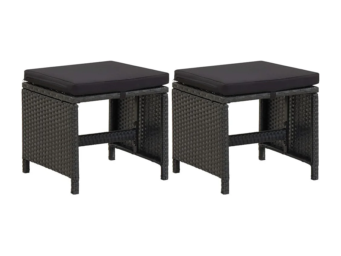 Tabourets de jardin avec coussins 2 pièces Résine tressée Noir