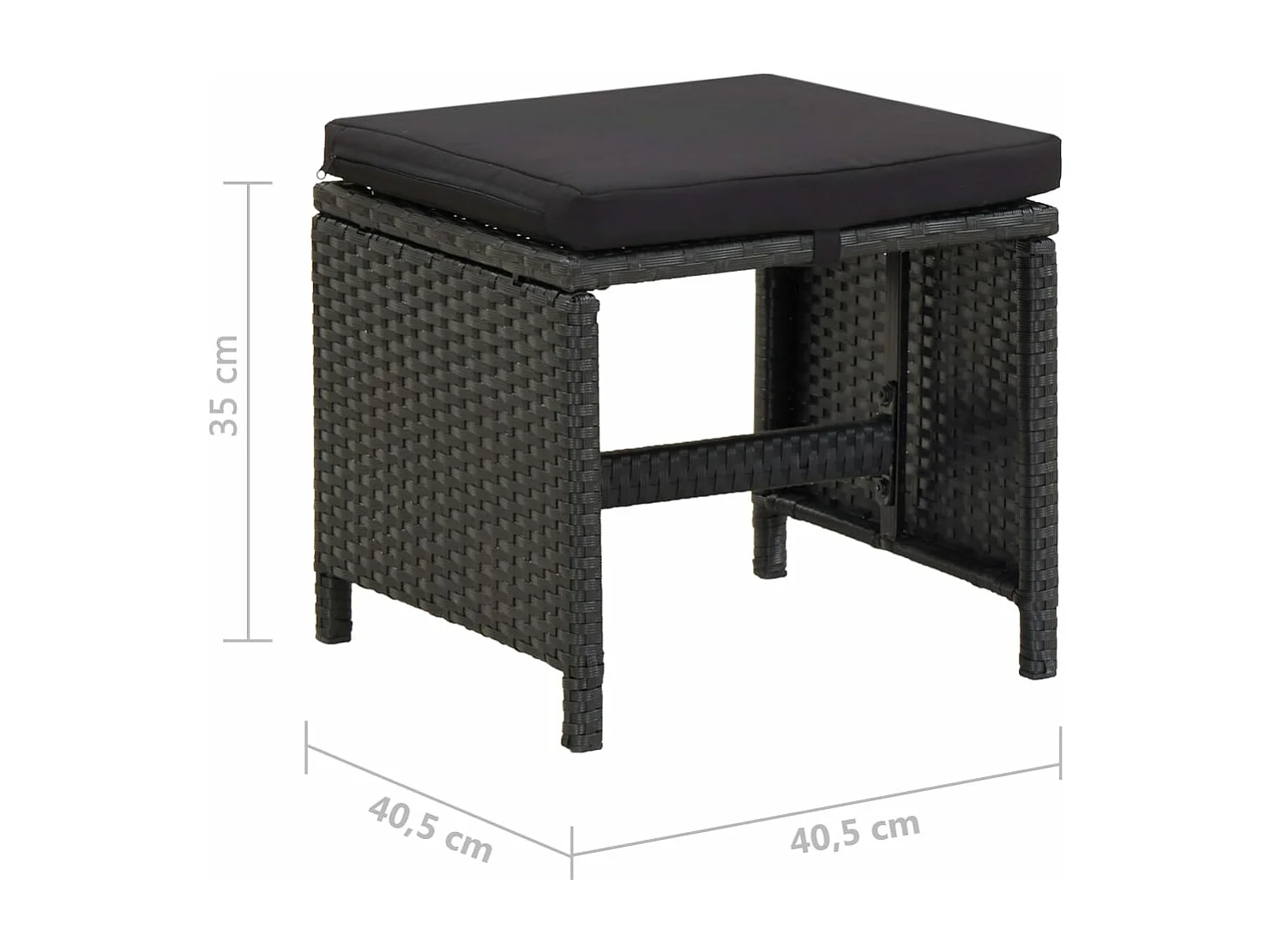 Tabourets de jardin avec coussins 2 pièces Résine tressée Noir