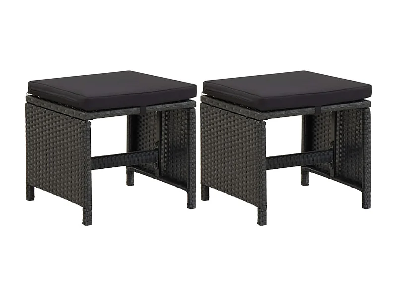 Tabourets de jardin avec coussins 2 pièces Résine tressée Noir